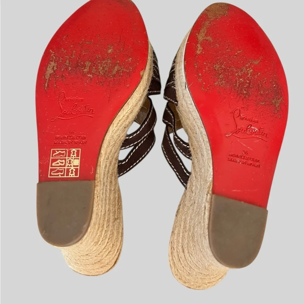 Christian Louboutin Dark Brown Espadrille Wedges